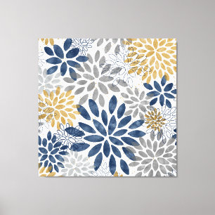 Navy Gray Gold Dahlia Blooms Canvas Print