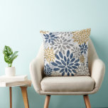 Navy Gray Gold Dahlia Blooms Throw Pillow<br><div class="desc">Navy Gray Gold dahlia blooms throw pillow.  Modern floral design to add a little pop to your couch or bed.</div>