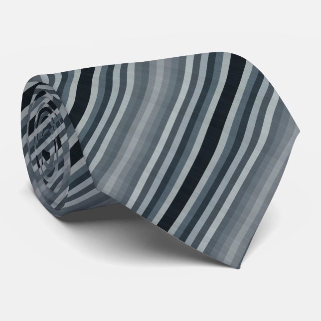 Navy Gray Gray Stripes Neck Tie (Rolled)