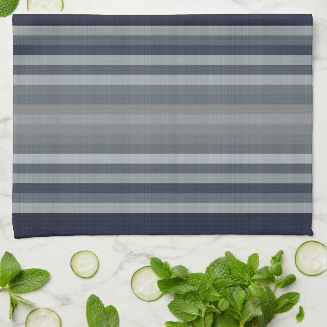 Navy Gray Grey Stripes Kitchen Towel (Folded)