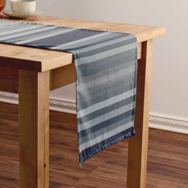 Navy Gray Grey Stripes Short Table Runner (In Situ)