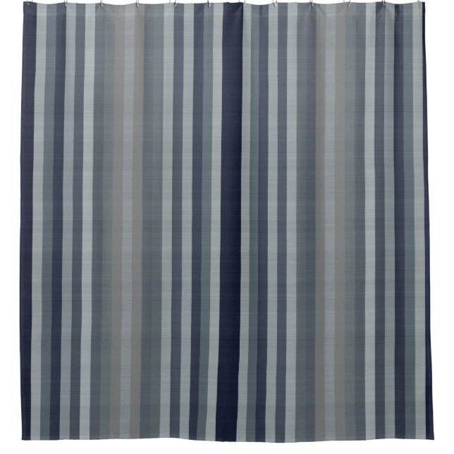 Navy Gray Grey Stripes Shower Curtain (Front)