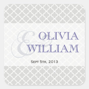Navy gray Moroccan tile ampersand modern wedding Square Sticker