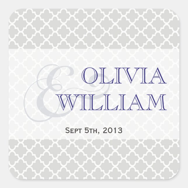 Navy gray Moroccan tile ampersand modern wedding Square Sticker (Front)