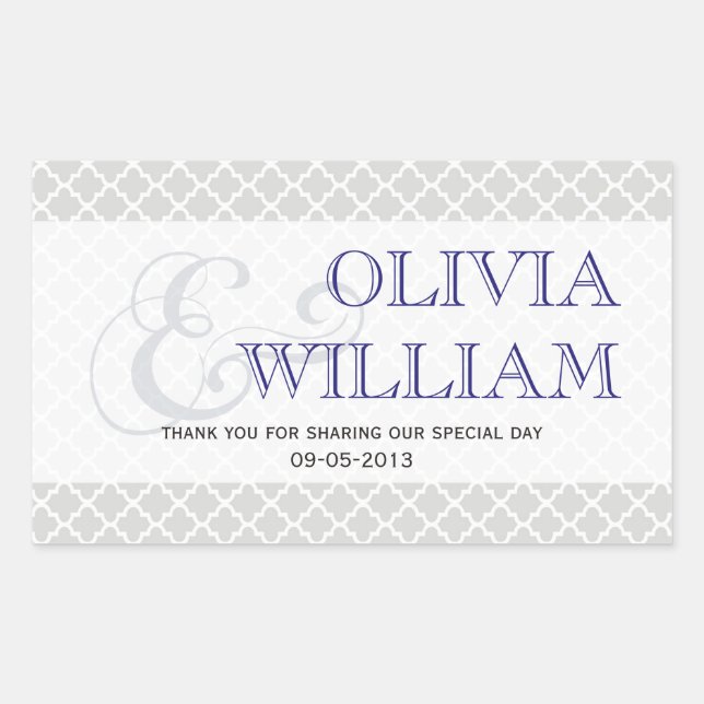 Navy gray Moroccan tile ampersand wedding favor Rectangular Sticker (Front)