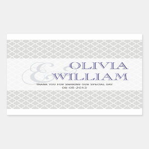 Navy gray Moroccan tile ampersand wedding favor Rectangular Sticker