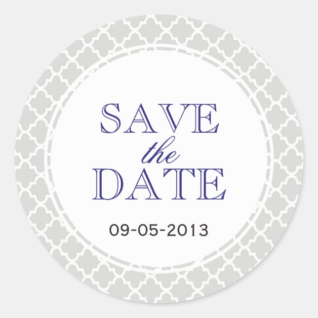 Navy gray Moroccan tile SAVE THE DATE wedding seal (Front)