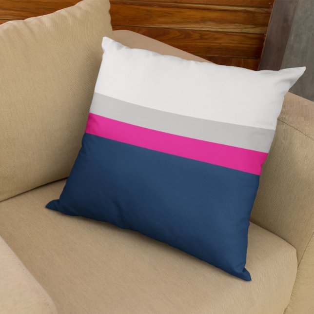 Navy, Gray Pink Colorblock Stripes Throw Pillow (Creator Uploaded)