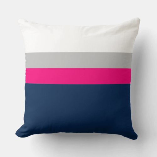 Navy Gray Pink Colorblock Stripes Throw Pillow