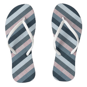 Navy Gray Pink Striped Flip Flops