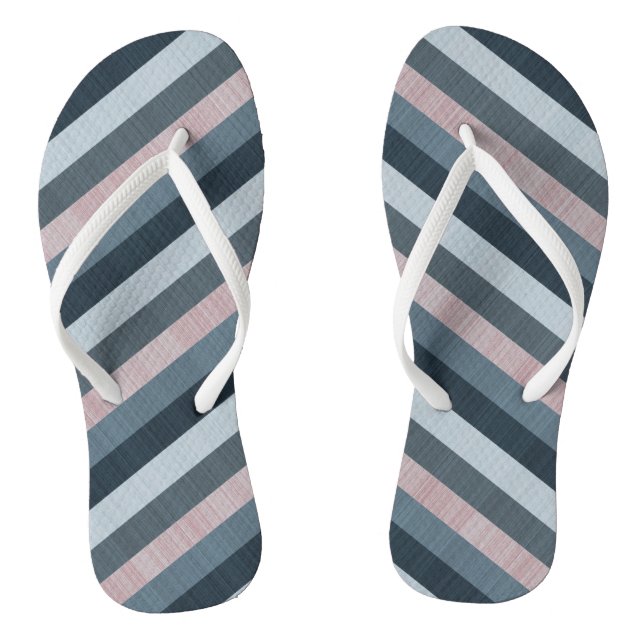 Navy Gray Pink Striped   Flip Flops (Footbed)
