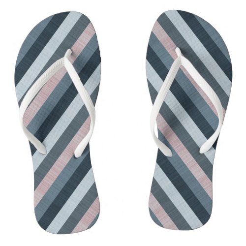 Navy Gray Pink Striped  Flip Flops