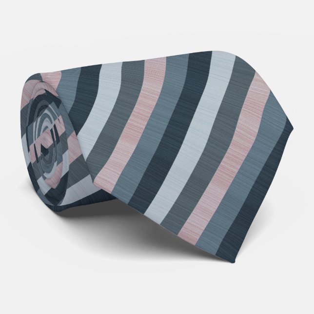 Navy Gray Pink Striped Neck Tie (Rolled)