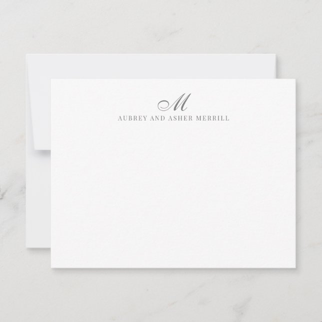 Navy Gray Script Monogram Modern Stationery   Note Card (Front)
