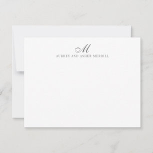 Navy Gray Script Monogram Modern Stationery Note Card