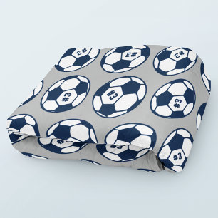 Navy Gray Soccer Ball Number Pattern Fleece Blanket
