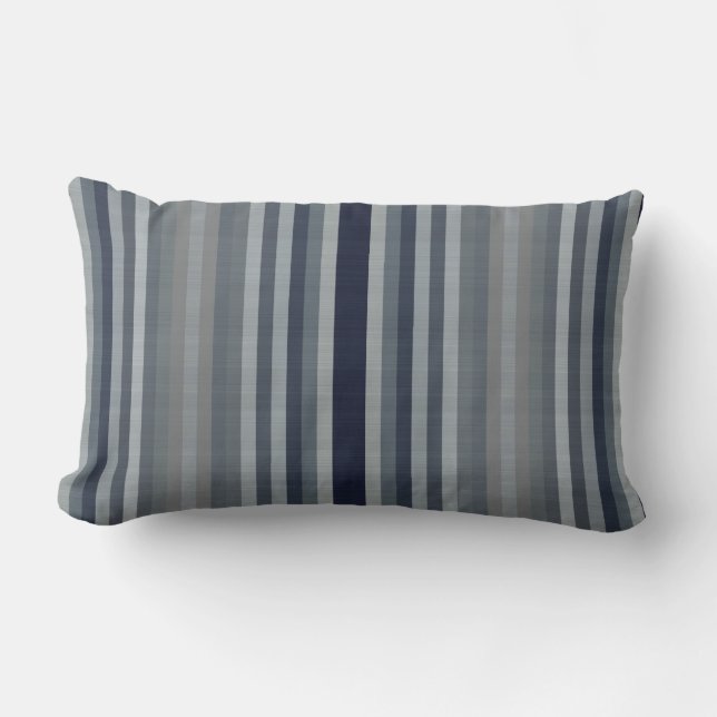 Navy Gray Stripes Lumbar Pillow (Front)