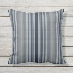 Navy Gray Stripes Outdoor Pillow