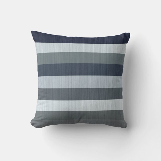 Navy Gray Stripes Throw Pillow (Front)