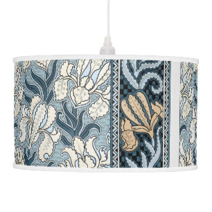 Navy Gray Tan Mid-Century Modern Pattern Pendant Lamp