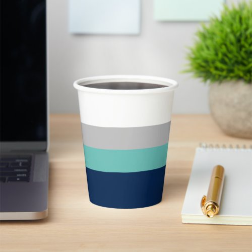 Navy Gray Teal Colorblock Stripes Paper Cups