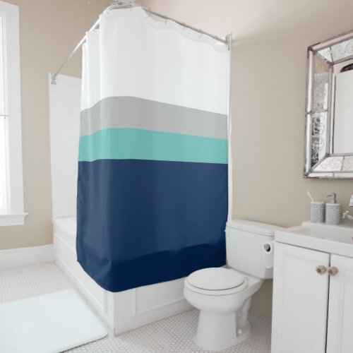 Navy Gray Teal Colorblock Stripes Shower Curtain