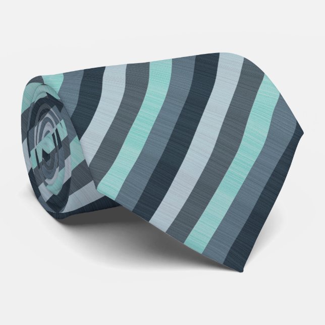 Navy Gray Teal Striped Neck Tie (Rolled)
