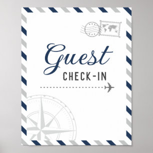 Navy Gray Travel Airplane Guest Check-in Welcome Poster