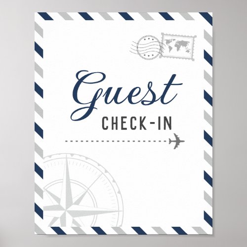 Navy Gray Travel Airplane Guest Check_in Welcome Poster