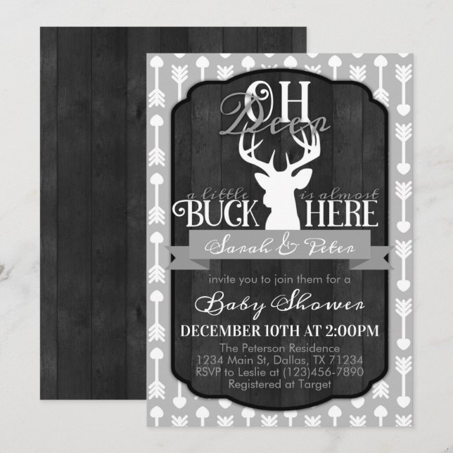 Navy Gray Tribal Deer Baby Shower Invitation (Front/Back)