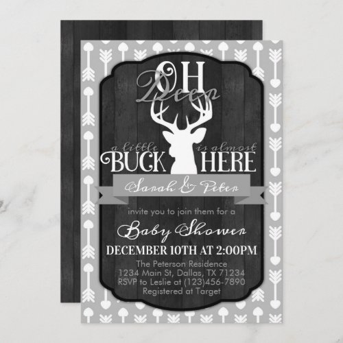 Navy Gray Tribal Deer Baby Shower Invitation