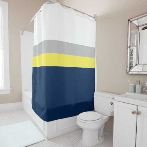 Navy Gray Yellow Colorblock Stripes Shower Curtain