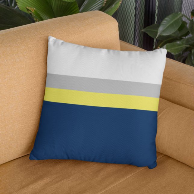 Navy, Gray Yellow Colorblock Stripes Throw Pillow (Creator Uploaded)
