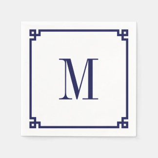 Navy Greek Key Border Monogram Napkins
