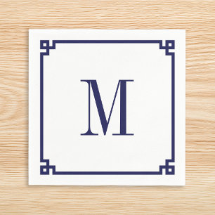 Navy Greek Key Border Monogram Napkins