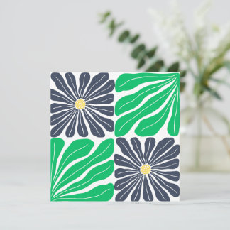 Navy Green Abstract Floral Elegant Thank You Card