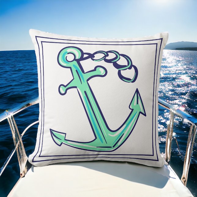 Navy Green Anchor Nautical Boat Coastal  Throw Pillow (Creator Uploaded)