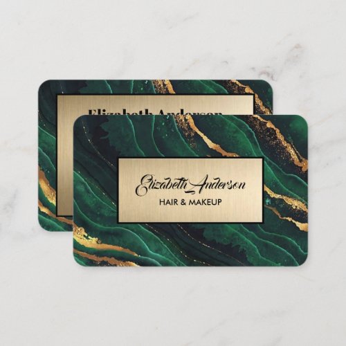 Navy Green and Gold Glitter Marble Agate Modern  B Business Card