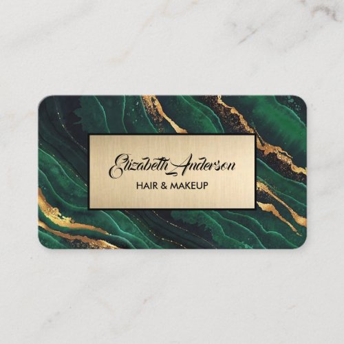 Navy Green and Gold Glitter Marble Agate Modern  Business Card