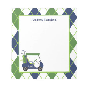 Navy & Green Argyle Golf Personalized Notepad