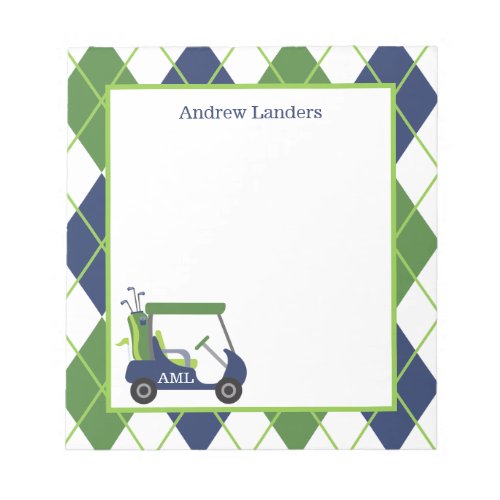 Navy  Green Argyle Golf Personalized Notepad