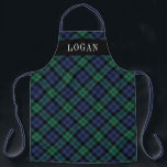 Navy Green Black Watch Plaid Personalized Holiday Apron<br><div class="desc">Festive seasonal holiday apron features a classic navy blue, hunter green, and black watch Scottish tartan plaid pattern with white serif monogram text that can be personalized with a name. Whether you're cooking Christmas dinner, baking holiday cookies, or doing dishes, you'll look stylish this holiday season!</div>
