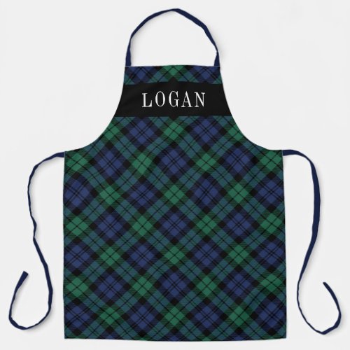 Navy Green Black Watch Plaid Personalized Holiday Apron