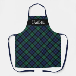 Navy Green Black Watch Plaid Personalized Holiday Apron