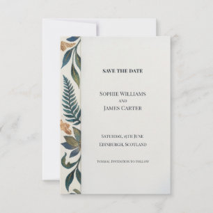 Navy Green Botanical Save The Date Card