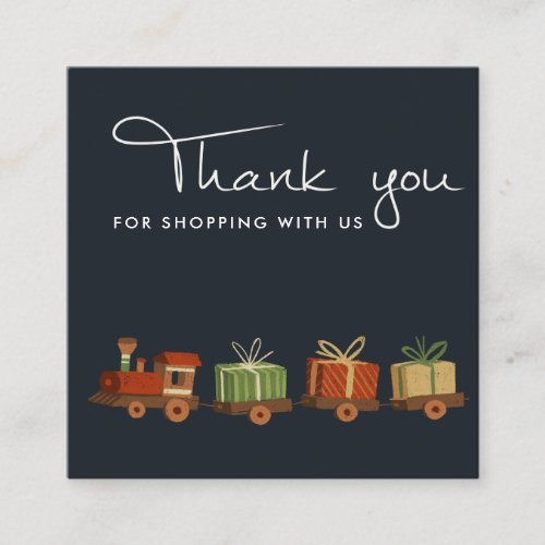 NAVY GREEN CHRISTMAS GIFT WOOD TOY TRAIN THANK YOU SQUARE BUSINESS CARD