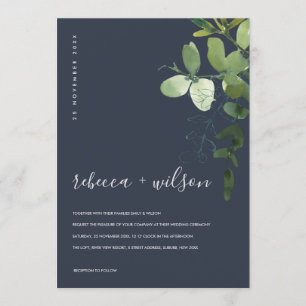 NAVY GREEN EUCALYPTUS FOLIAGE WATERCOLOR WEDDING INVITATION