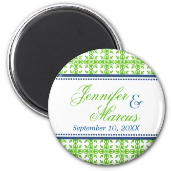 Navy Green Filigree Fancy Wedding Save The Date Magnet by FidesDesign at Zazzle
