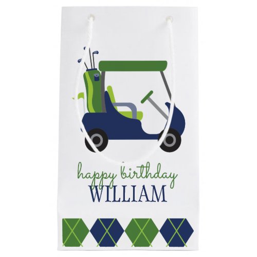 Navy  Green Golf Cart Personalized Gift Bag