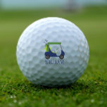 Navy & Green Golf Cart Personalized Golf Balls<br><div class="desc">Hit the links! Add your personalized touch to these golf balls. Click "customize" to change the font,  image size,  etc. Transfer this design onto the products of your choice too! Please visit my designer store,  PreppyPrint.com,  for coordinating items. Cover image by rawpixel.com</div>